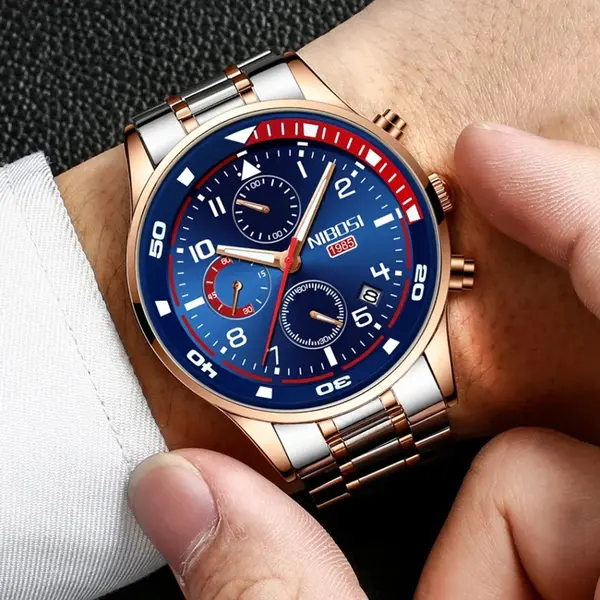 Nibosi 2375 High Quality Stainless Steel Analog Men's Watch – Dial Color: Brown, Strap Color:  Brown  – View 4
