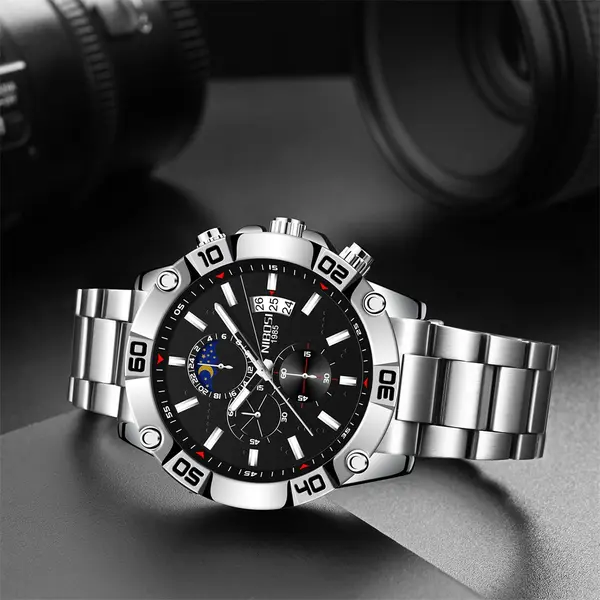 Nibosi 2502 Luxury Stainless Steel Strap With Luminous Men's Watch – Dial Color: Silver, Strap Color: Silver – View 3