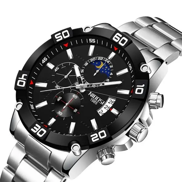 Nibosi 2502 Luxury Stainless Steel Strap With Luminous Men's Watch – Dial Color: Silver, Strap Color: Silver – View 2