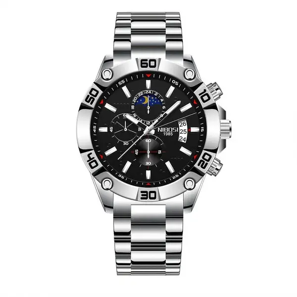Nibosi 2502 Luxury Stainless Steel Strap With Luminous Men's Watch – Dial Color: Silver, Strap Color: Silver – View 1