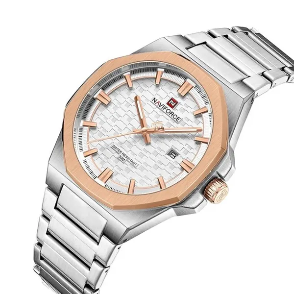NAVIFORCE NF9245 Steel Strap Polygonal Design Analog Men's Watch – Dial Color: Silver, Strap Color: Silver – View 2
