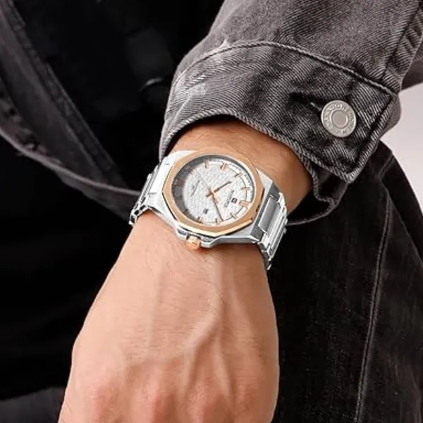 NAVIFORCE NF9245 Steel Strap Polygonal Design Analog Men's Watch – Dial Color: Silver, Strap Color: Silver – View 4