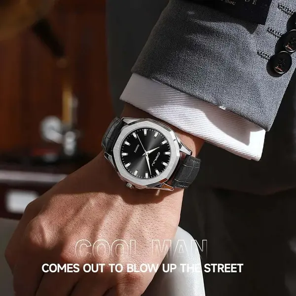 CRRJU 5015 Comfortable Genuine Leather Strap Luxury Fashion Men's Watch – Dial Color: Silver, Strap Color: Blue – View 2