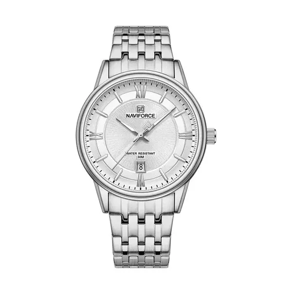 Naviforce NF8040 High Quality Stainless Steel Classic Quartz Fashion Couple's Watch – Dial Color: Silver, Strap Color: Silver – View 2