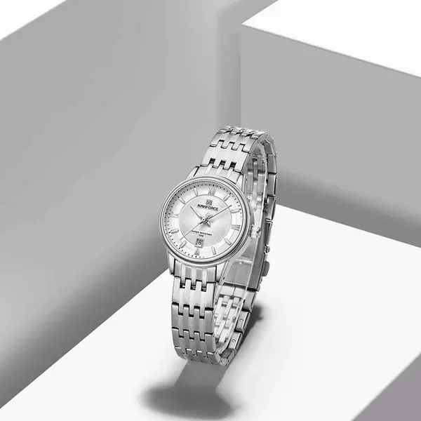Naviforce NF8040 High Quality Stainless Steel Classic Quartz Fashion Couple's Watch – Dial Color: Silver, Strap Color: Silver – View 3