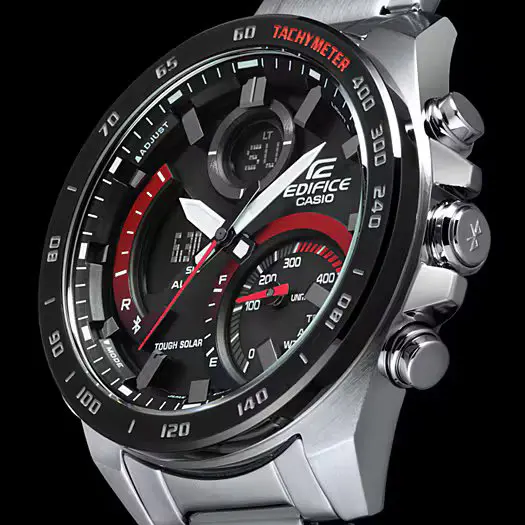 Casio ECB-900DB-1ADR Edifice Bluetooth Stainless Steel Tough Solar Men’s Watch – Dial Color: Red, Strap Color: Silver – View 3