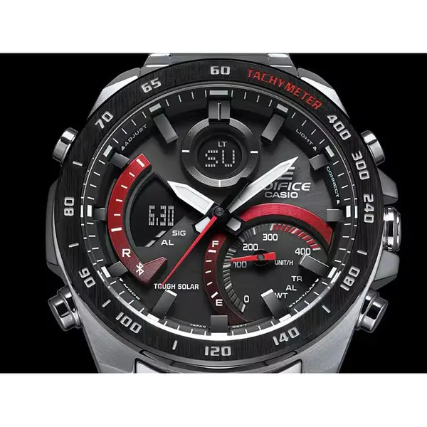 Casio ECB-900DB-1ADR Edifice Bluetooth Stainless Steel Tough Solar Men’s Watch – Dial Color: Red, Strap Color: Silver – View 8