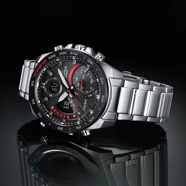 Casio ECB-900DB-1ADR Edifice Bluetooth Stainless Steel Tough Solar Men’s Watch – Dial Color: Red, Strap Color: Silver – View 2