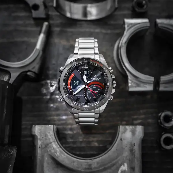 Casio ECB-900DB-1ADR Edifice Bluetooth Stainless Steel Tough Solar Men’s Watch – Dial Color: Red, Strap Color: Silver – View 7