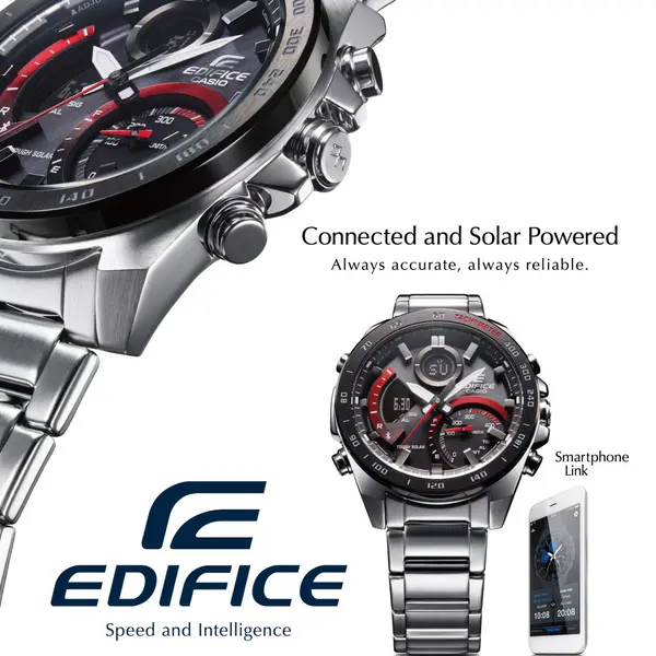Casio ECB-900DB-1ADR Edifice Bluetooth Stainless Steel Tough Solar Men’s Watch – Dial Color: Red, Strap Color: Silver – View 5