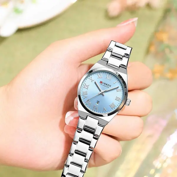 Curren 9095 Dial Quartz Elegant Stainless Steel Waterproof Women Watch – Dial Color: Sky Blue, Strap Color: Silver – View 4