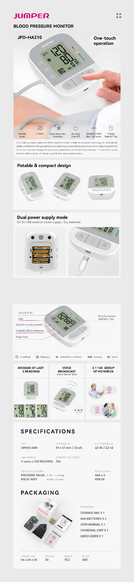Jumper JPD-HA210 Portable Dual User Mode Blood Pressure Monitor – View 5