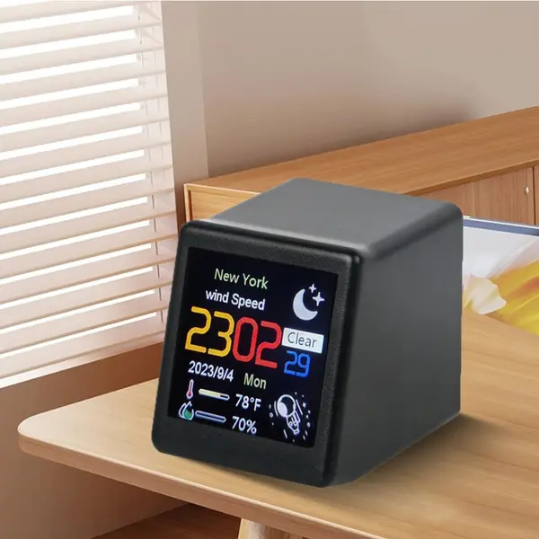 LCD Digital Smart Weather Desktop Thermometer Small Table Clock – Color: Black – View 2