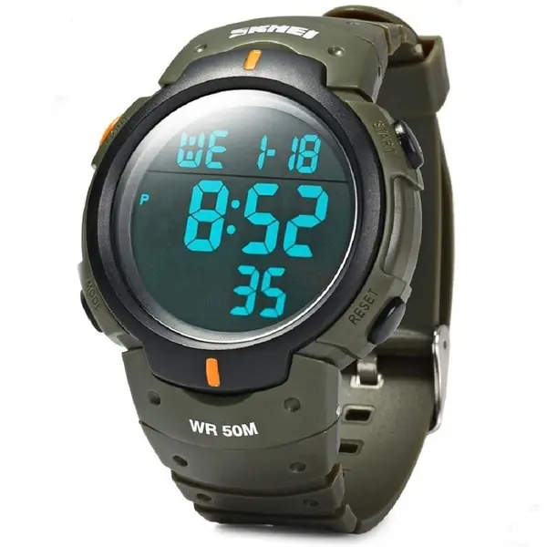 SKMEI 1068 Exclusive Digital Waterproof Sporty Men's Watch – Dial Color: Black, Strap Color: Orange – View 2