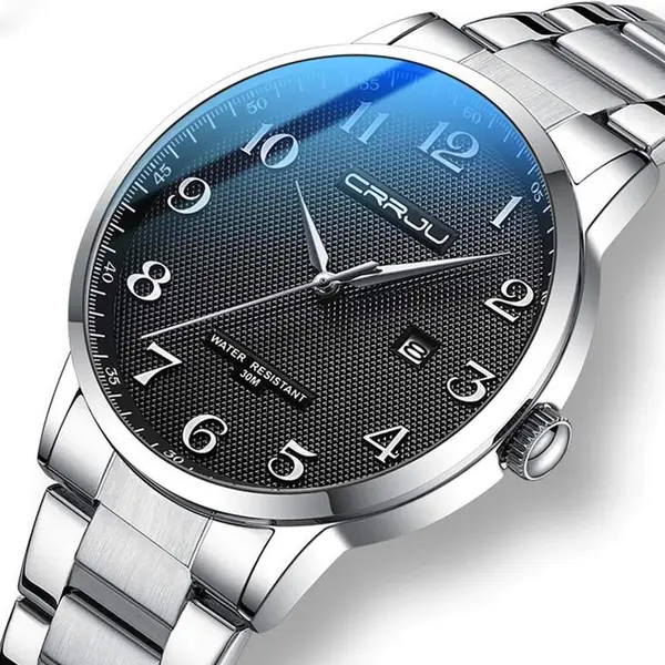 CRRJU 5009 Stainless Steel Analog Simple Classic Men's Watch – Dial Color: Black, Strap Color: Silver – View 2