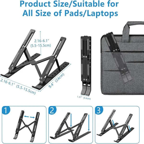 Laptop Stand Adjustable Aluminum Alloy Foldable Stand for 10-17 inch Tablets Notebook Laptop – Color: Black – View 2