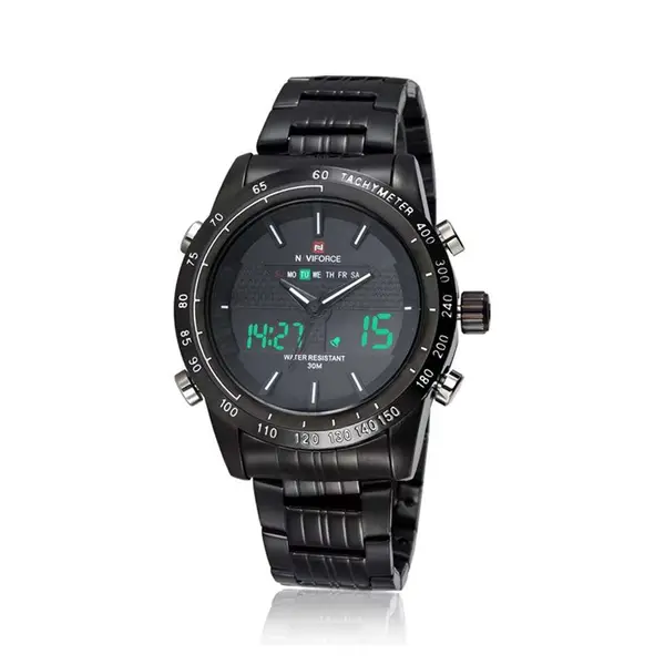 Naviforce NF9024 Luxury Stainnless Steel Dual Display Sport Men's Watch – Dial Color: White, Strap Color: Black – View 1