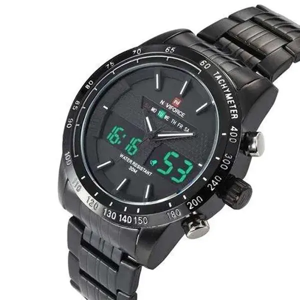 Naviforce NF9024 Luxury Stainnless Steel Dual Display Sport Men's Watch – Dial Color: White, Strap Color: Black – View 2