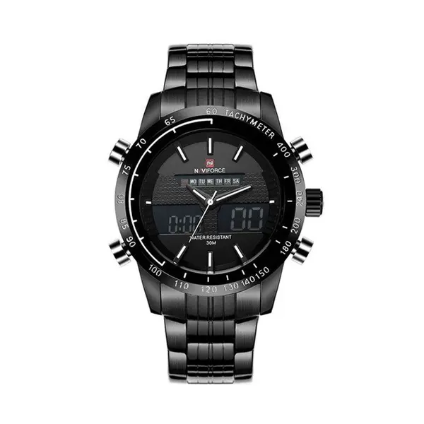 Naviforce NF9024 Luxury Stainnless Steel Dual Display Sport Men's Watch – Dial Color: White, Strap Color: Black – View 3