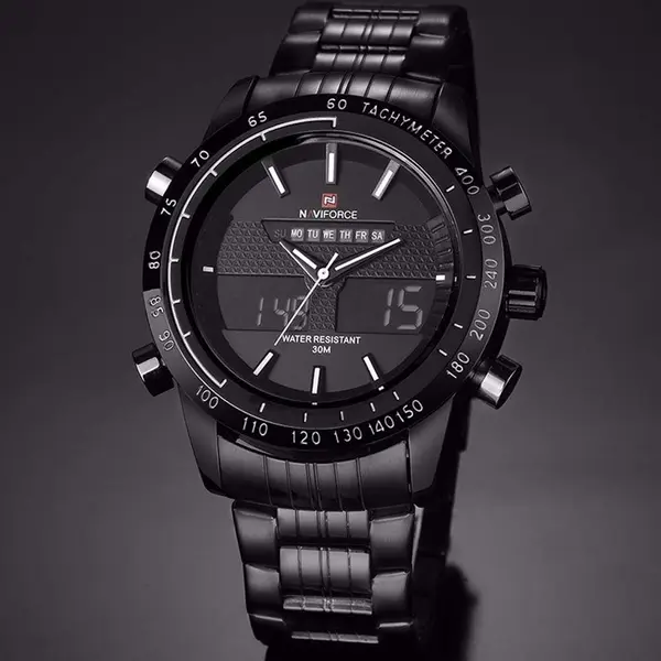 Naviforce NF9024 Luxury Stainnless Steel Dual Display Sport Men's Watch – Dial Color: White, Strap Color: Black – View 4
