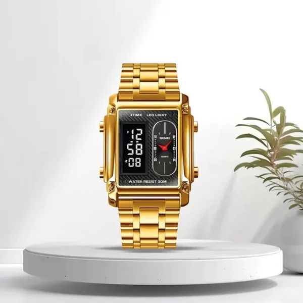 SKMEI 1868 Multiple Time Digital Analog Men's Watch – Dial Color: Gold, Strap Color: Gold – View 3