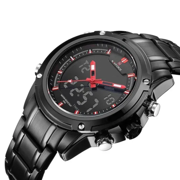 NAVIFORCE NF9050 Stainless Steel Dual Time Wrist Men's Watch – Dial Color: Red, Strap Color: Black – View 2