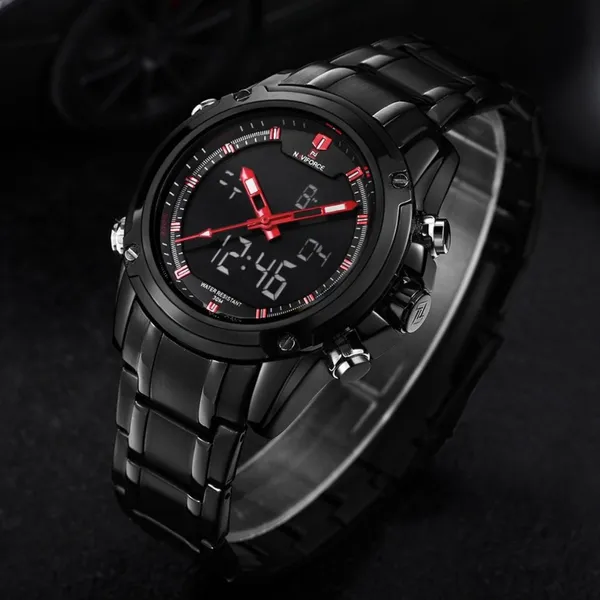 NAVIFORCE NF9050 Stainless Steel Dual Time Wrist Men's Watch – Dial Color: Red, Strap Color: Black – View 5
