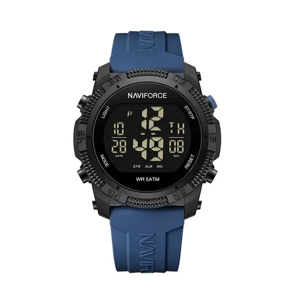 NAVIFORCE NF7104 Luminous Silicone Digital Acrylic Men's Watch  – Dial Color: Black, Strap Color: Blue – View 1
