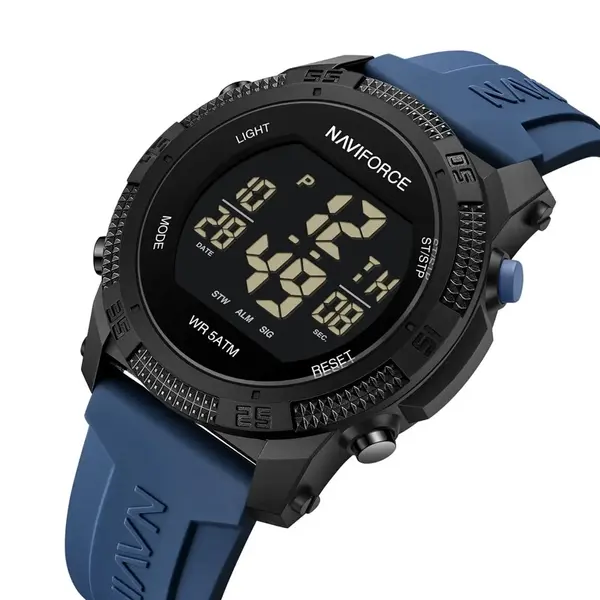 NAVIFORCE NF7104 Luminous Silicone Digital Acrylic Men's Watch  – Dial Color: Black, Strap Color: Blue – View 3