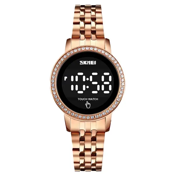 SKMEI 1669 Stainless Steel Analog Quartz Luxury Women's Watch – Dial Color: Black, Strap Color: Rose – View 1
