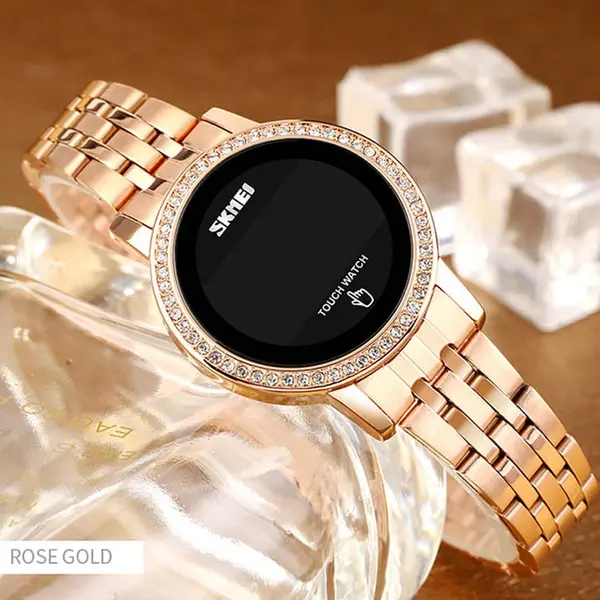SKMEI 1669 Stainless Steel Analog Quartz Luxury Women's Watch – Dial Color: Black, Strap Color: Rose – View 2