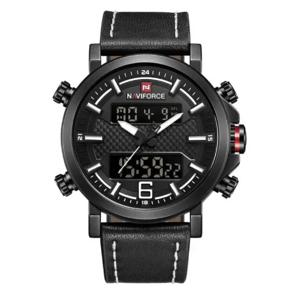 NAVIFORCE 9135 Analog LED Digital Dual Display Sports Men's Watch – Dial Color: Black, Strap Color: Black – View 1