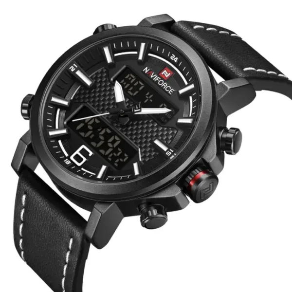NAVIFORCE 9135 Analog LED Digital Dual Display Sports Men's Watch – Dial Color: Black, Strap Color: Black – View 2