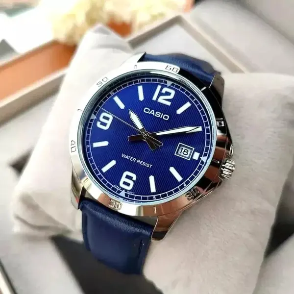 CASIO MTP-V004L-1BUDF Classic Leather Strap Stainless Steel Men's Analog Quartz Watch – Dial Color: Blue, Strap Color: Blue – View 8