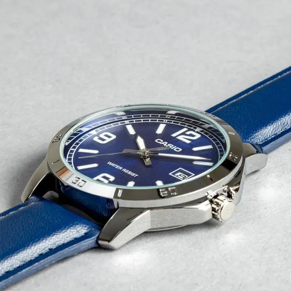 CASIO MTP-V004L-1BUDF Classic Leather Strap Stainless Steel Men's Analog Quartz Watch – Dial Color: Blue, Strap Color: Blue – View 4