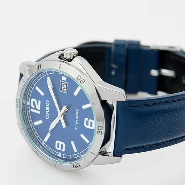 CASIO MTP-V004L-1BUDF Classic Leather Strap Stainless Steel Men's Analog Quartz Watch – Dial Color: Blue, Strap Color: Blue – View 2