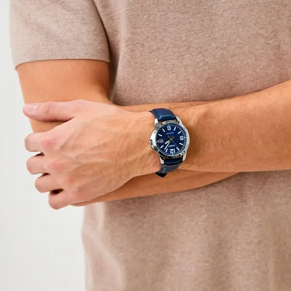CASIO MTP-V004L-1BUDF Classic Leather Strap Stainless Steel Men's Analog Quartz Watch – Dial Color: Blue, Strap Color: Blue – View 6