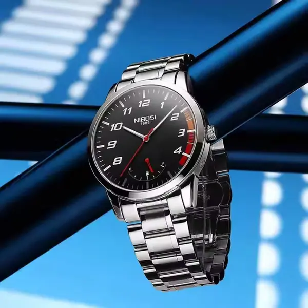 nibosi 2528 Luxury Stainless Steel Analog Men's Watch – Dial Color: Black, Strap Color: Silver – View 3