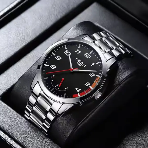 nibosi 2528 Luxury Stainless Steel Analog Men's Watch – Dial Color: Black, Strap Color: Silver – View 2