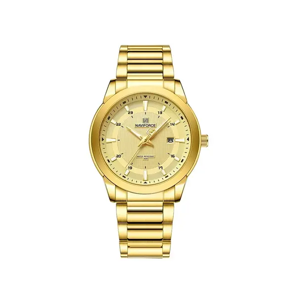 Naviforce NF8029 Luxury Stainless Steel Quartz Analog Men's Watch – Dial Color: Gold, Strap Color: Gold  – View 1