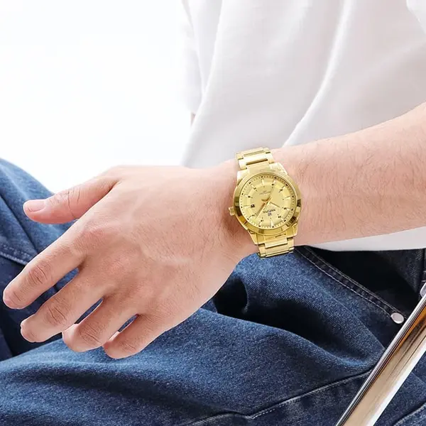 Naviforce NF8029 Luxury Stainless Steel Quartz Analog Men's Watch – Dial Color: Gold, Strap Color: Gold  – View 6