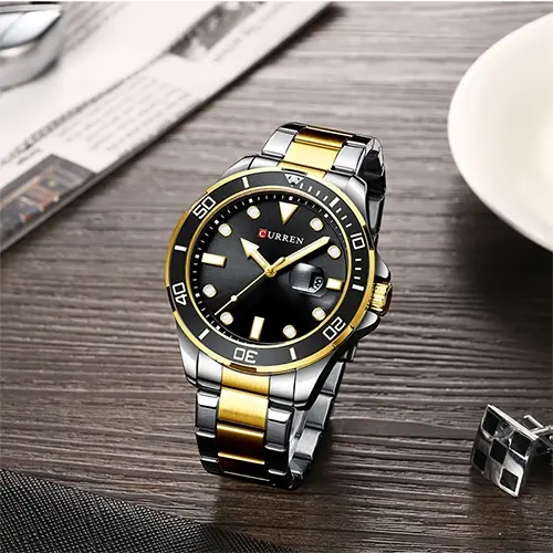 Curren 8388 High Quality Stainless Steel Belt Calendar Men's Watch – Dial Color: Black, Strap Color: White Gold – View 4