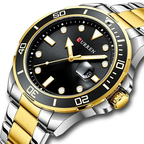 Curren 8388 High Quality Stainless Steel Belt Calendar Men's Watch – Dial Color: Black, Strap Color: White Gold – View 3