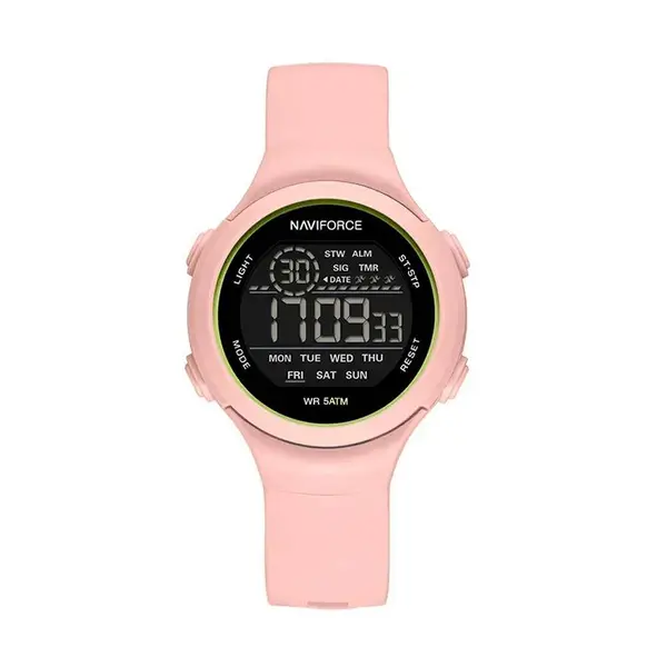 Naviforce NF7119 Comfortable Silicone Strap Trendy Sport Fashion Digital Women's Watch – Dial Color: Pink, Strap Color: Pink – View 1
