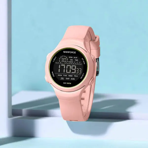 Naviforce NF7119 Comfortable Silicone Strap Trendy Sport Fashion Digital Women's Watch – Dial Color: Pink, Strap Color: Pink – View 2