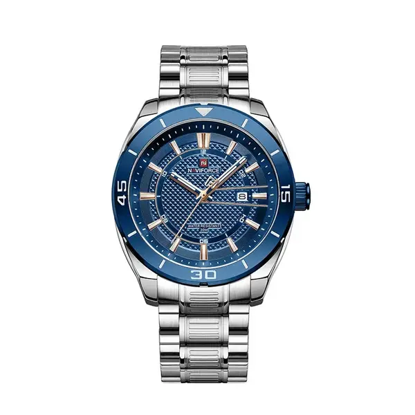 Naviforce NF9210 Luxury Stainless Steel Quartz Analog Men's Watch – Dial Color: Blue, Strap Color: Black – View 1