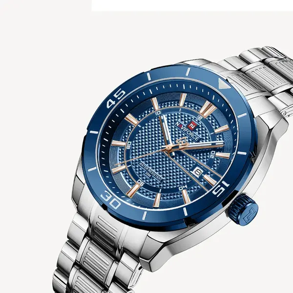 Naviforce NF9210 Luxury Stainless Steel Quartz Analog Men's Watch – Dial Color: Blue, Strap Color: Black – View 3