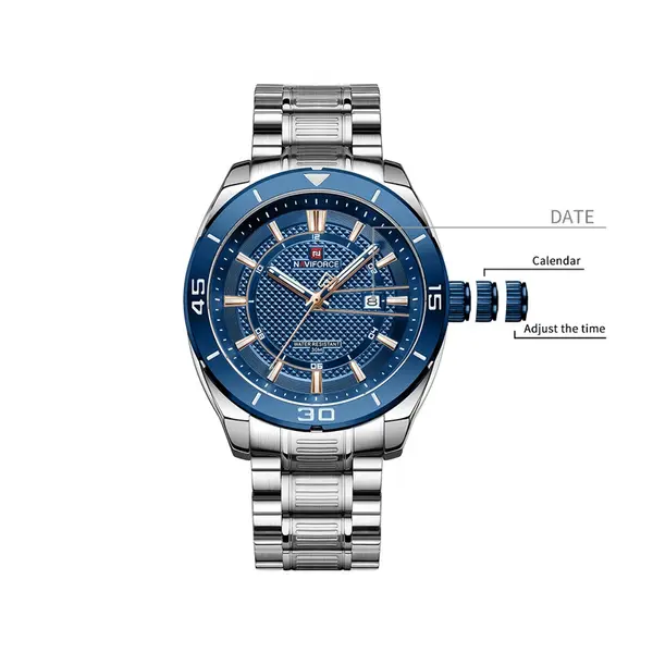 Naviforce NF9210 Luxury Stainless Steel Quartz Analog Men's Watch – Dial Color: Blue, Strap Color: Black – View 4