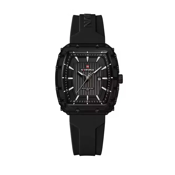 Naviforce 7124 Waterproof Comfortable Silicone Strap Quartz Sports Women Watch – Dial Color: Black, Strap Color: Black – View 1