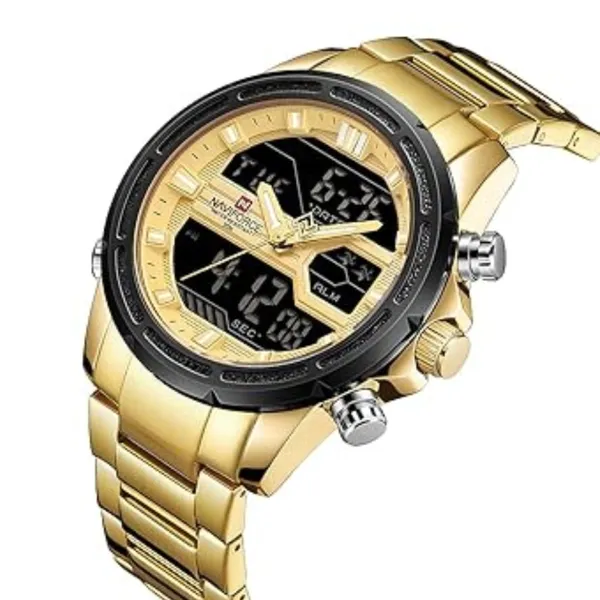 Naviforce NF9138 Luxurious Stainless Steel Men's Watch – Dial Color: Gold, Strap Color: Gold  – View 2